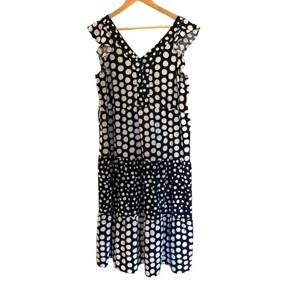 Loft Dotted Flutter Sleeve V-neck Midi Dress Large - Picture 2 of 5